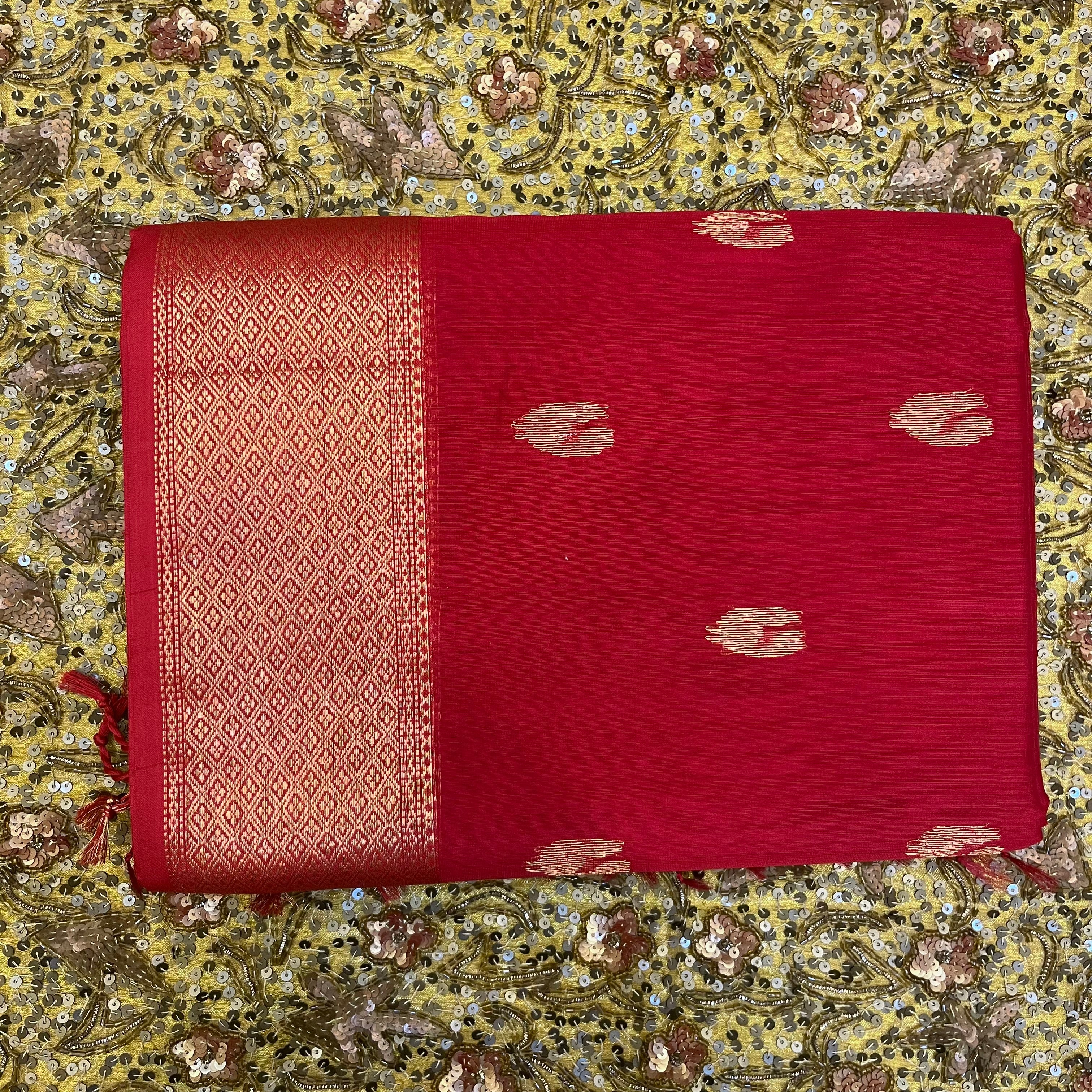Red Maheshwari saree with morni motifs all over - Image 7