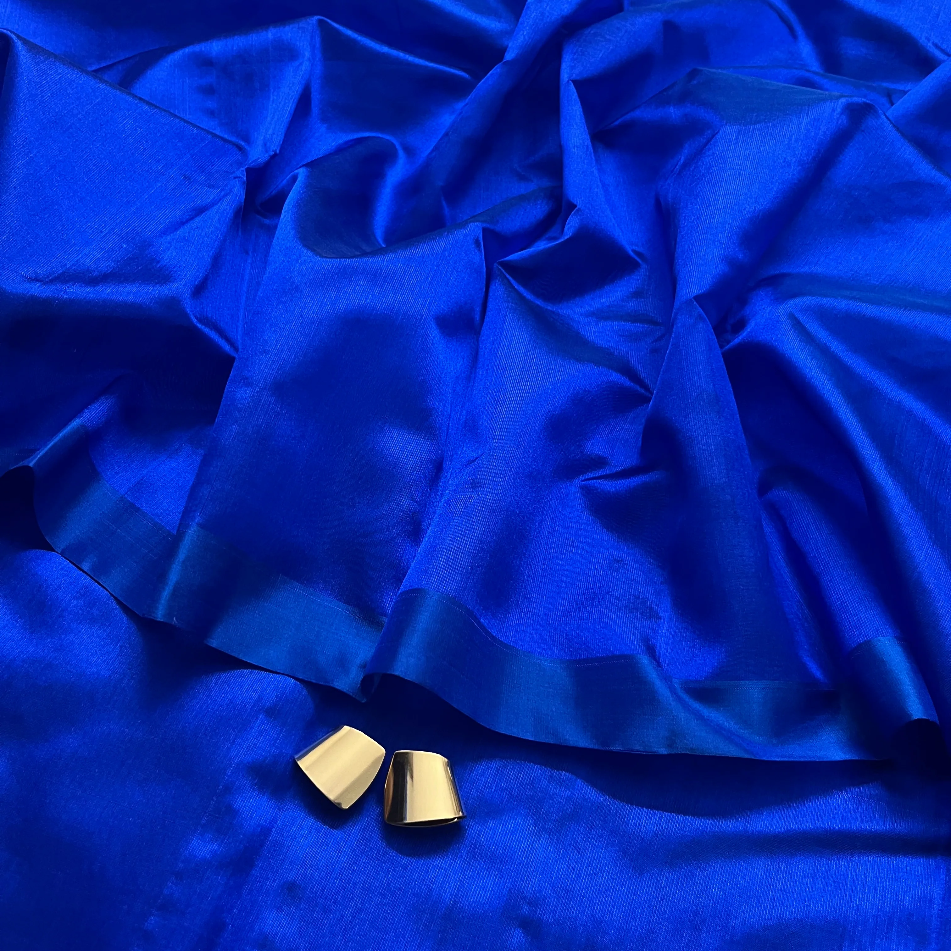 Electric blue Chanderi silk saree with silk border - Image 10
