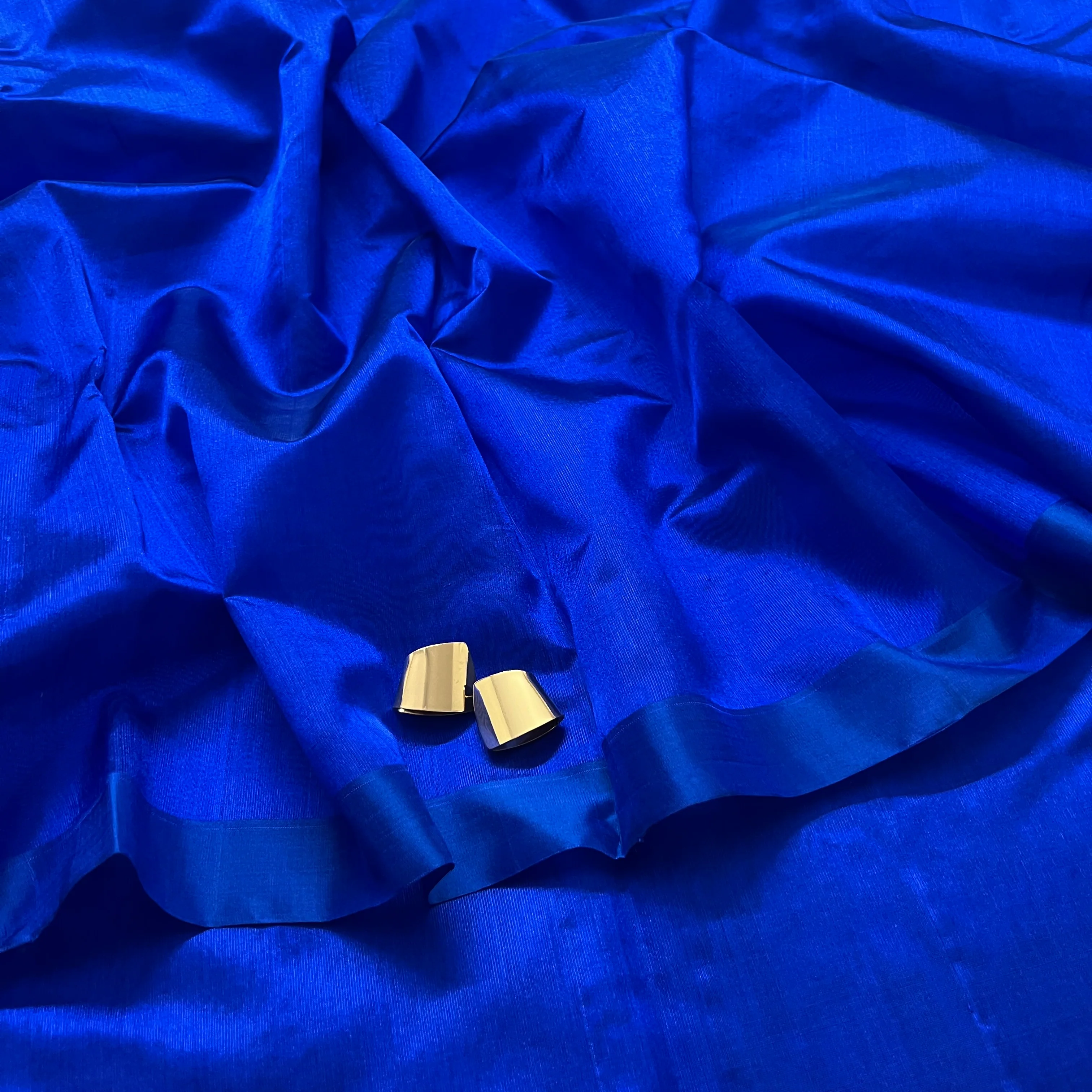 Electric blue Chanderi silk saree with silk border - Image 6