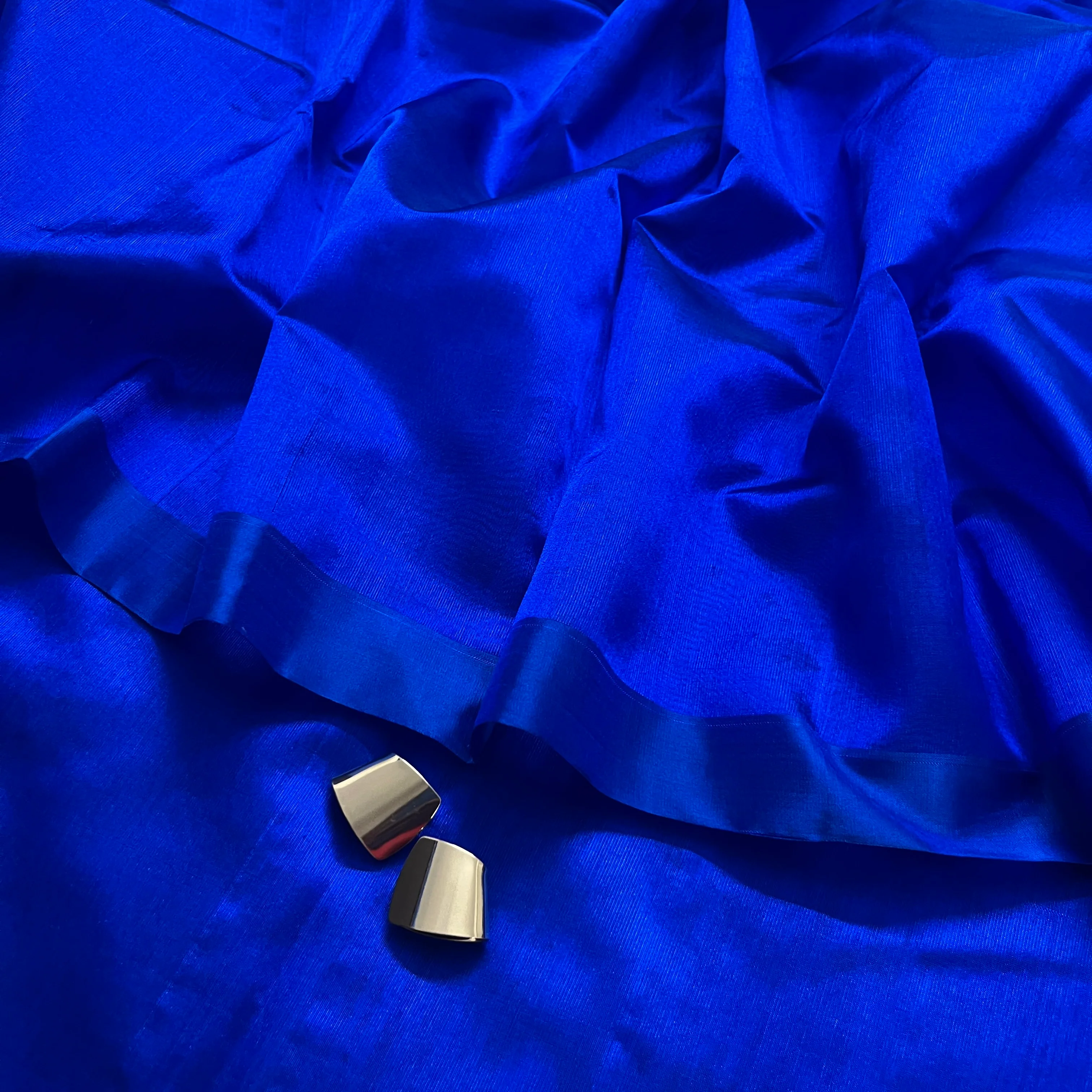 Electric blue Chanderi silk saree with silk border - Image 7