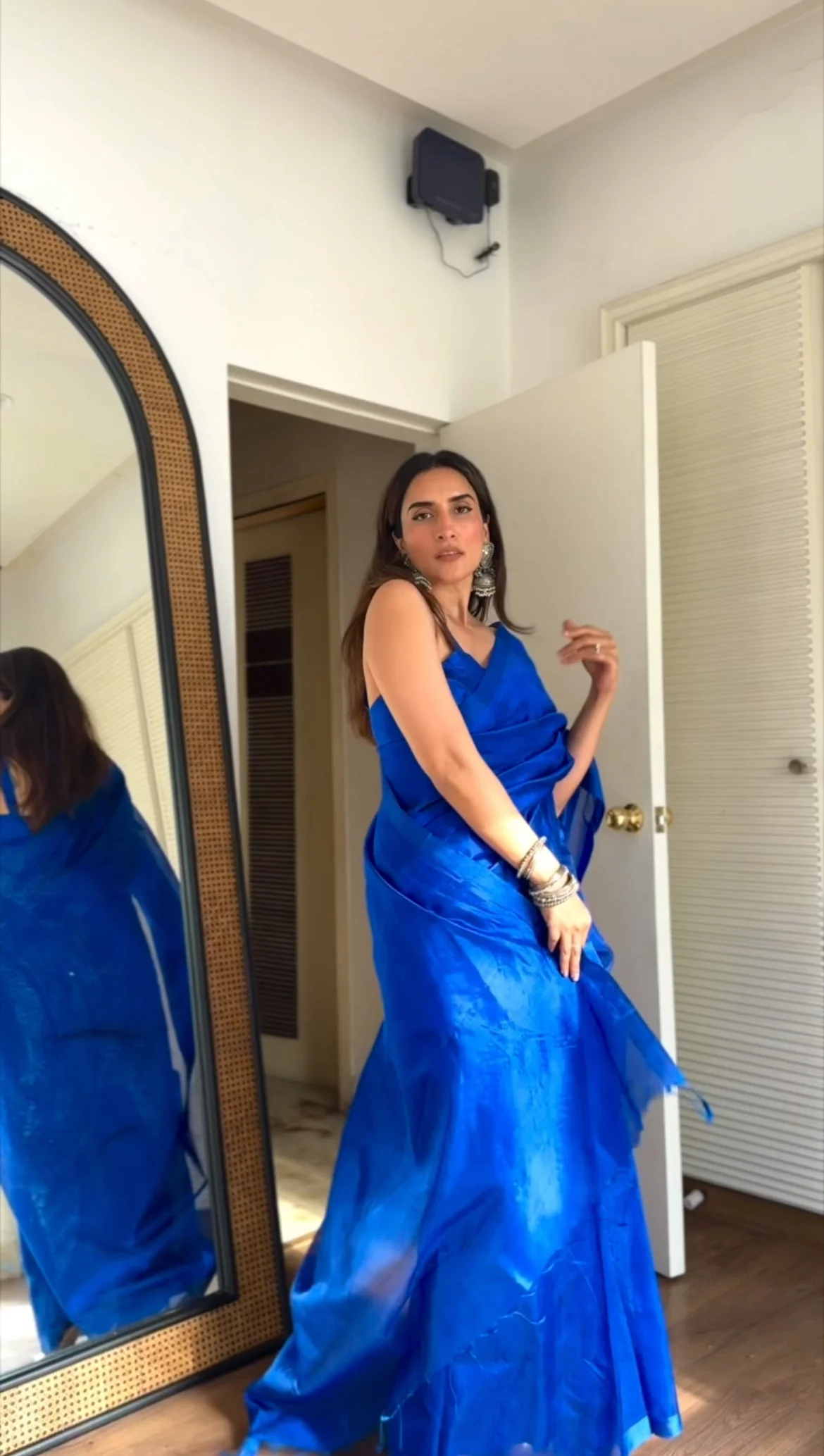 Electric blue Chanderi silk saree with silk border - Image 8