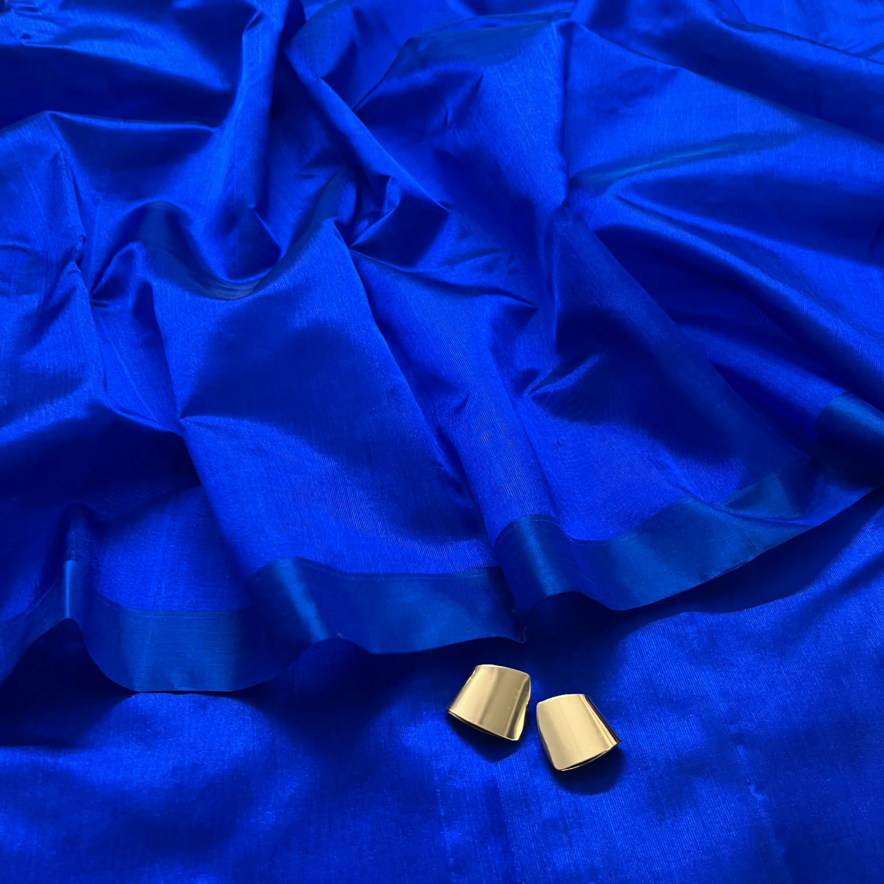 Electric blue Chanderi silk saree with silk border - Image 9