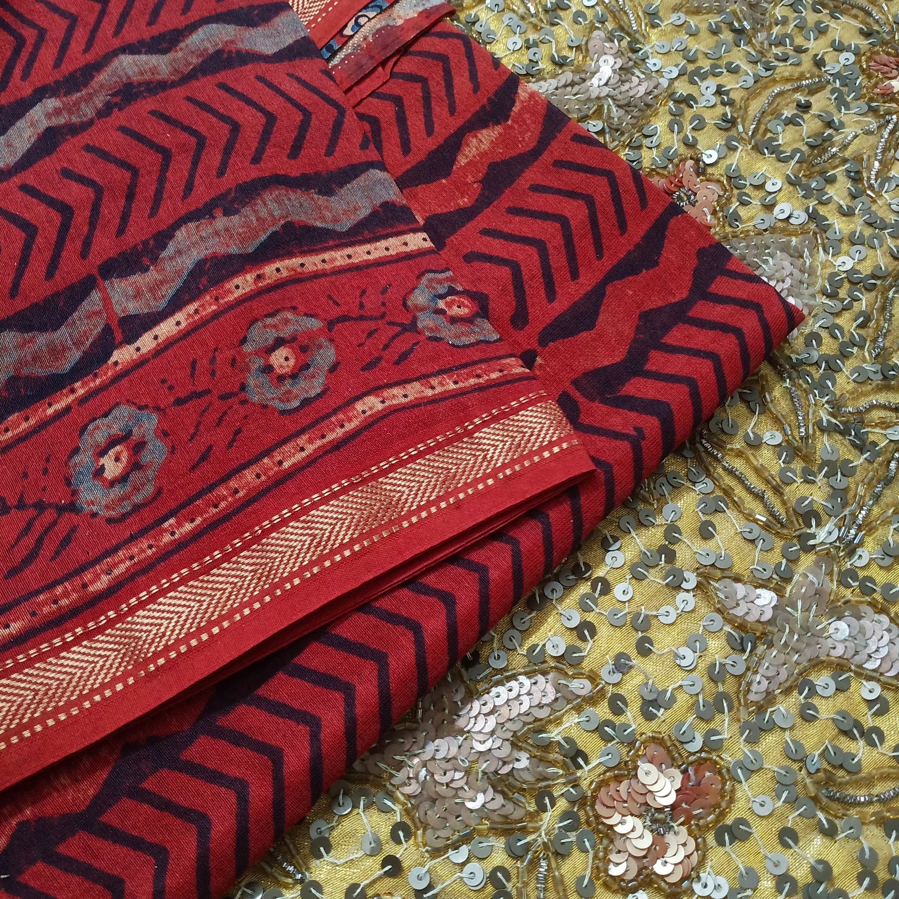Rust maheshwari dupatta with block print all over - Image 6