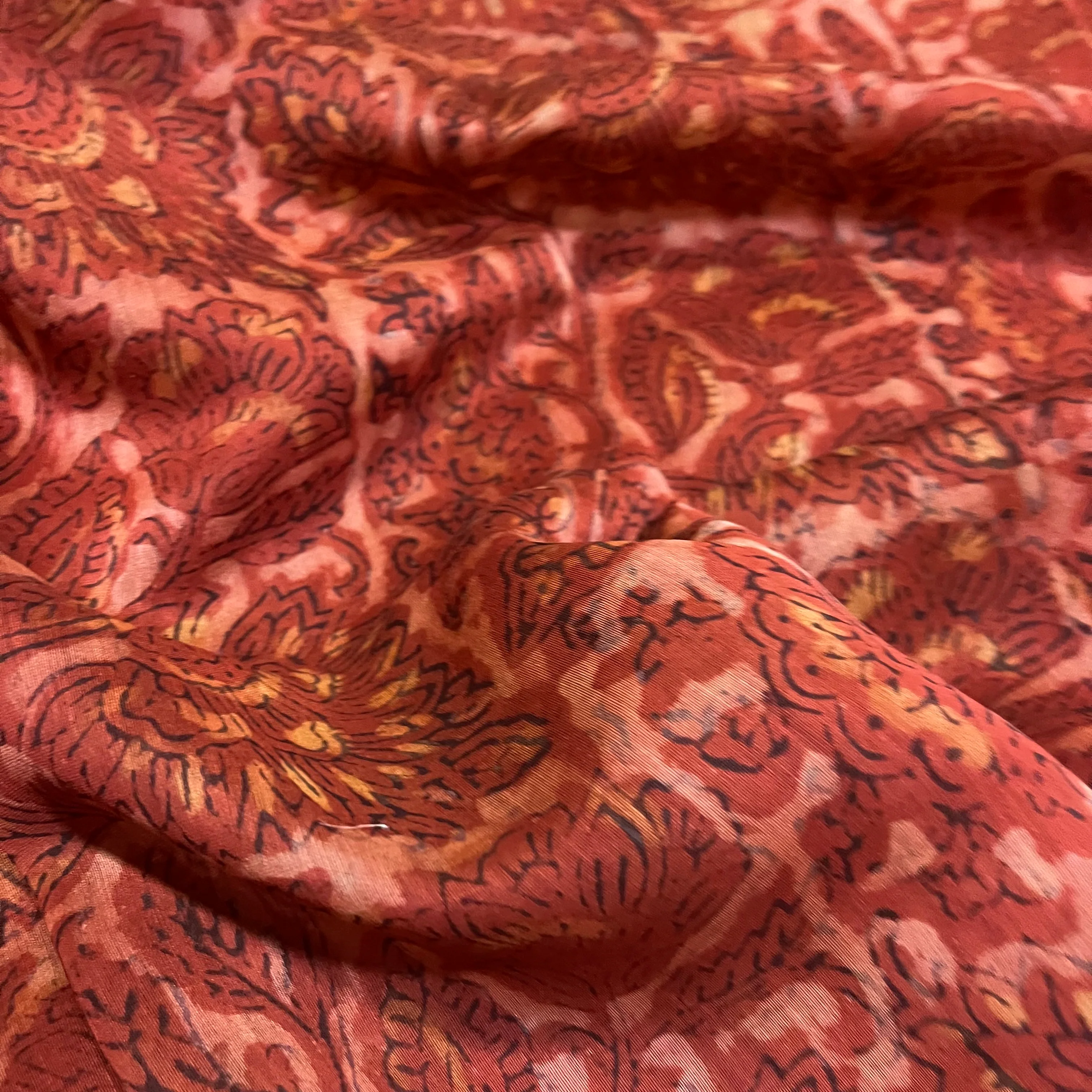 Rust Maheshwari saree with ajrakh print all over - Image 5