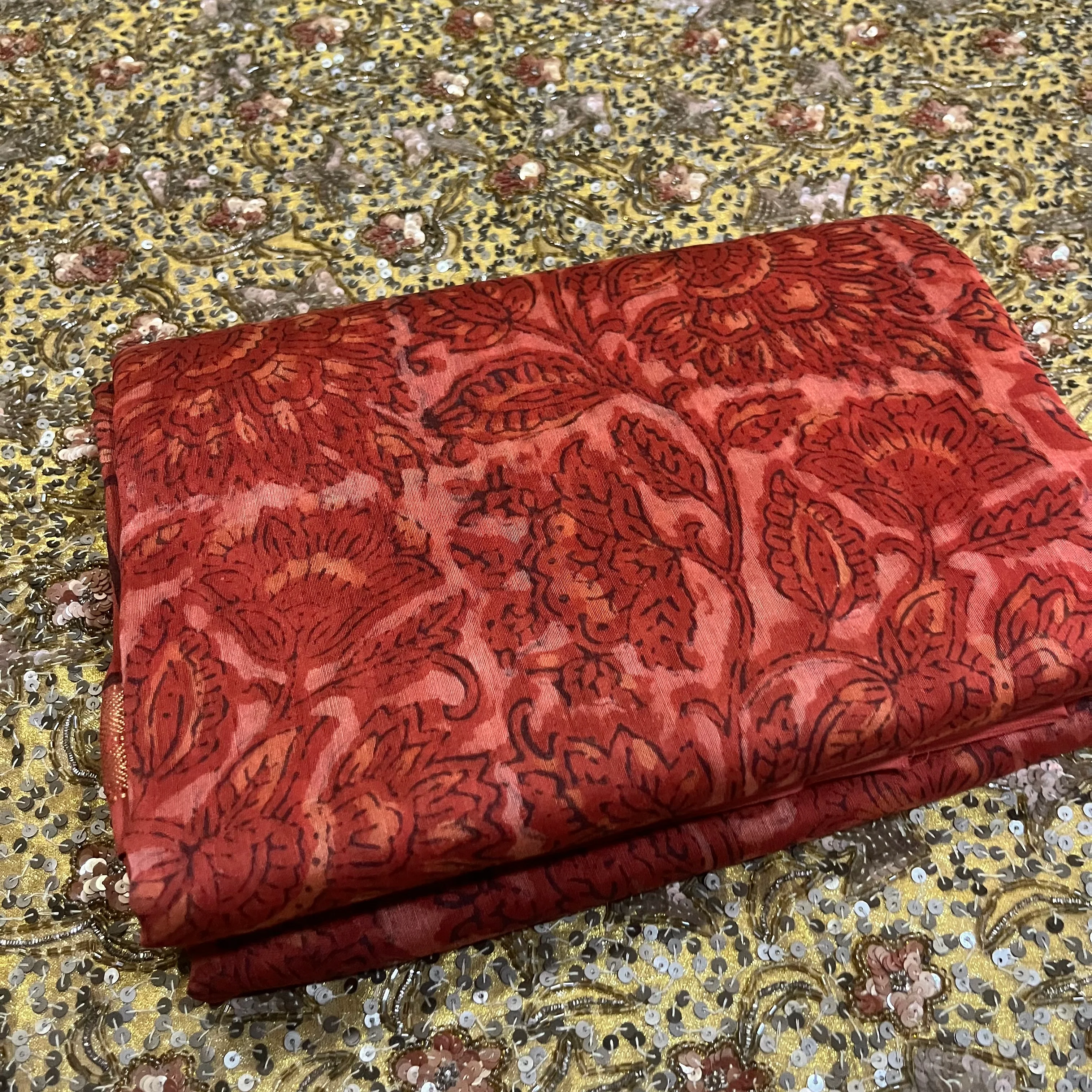 Rust Maheshwari saree with ajrakh print all over - Image 8