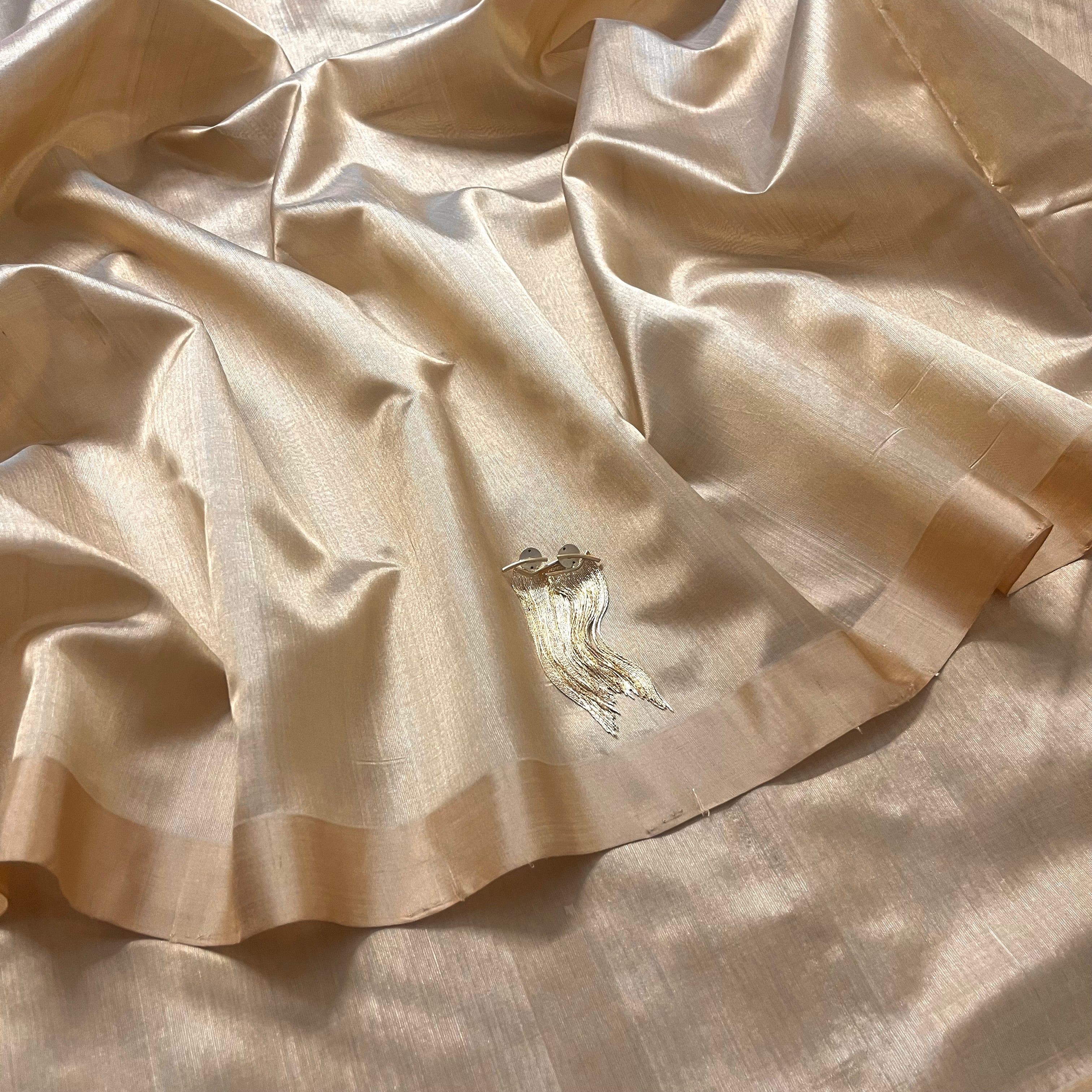 Tuscan beige Chanderi silk saree with silk border - Image 6
