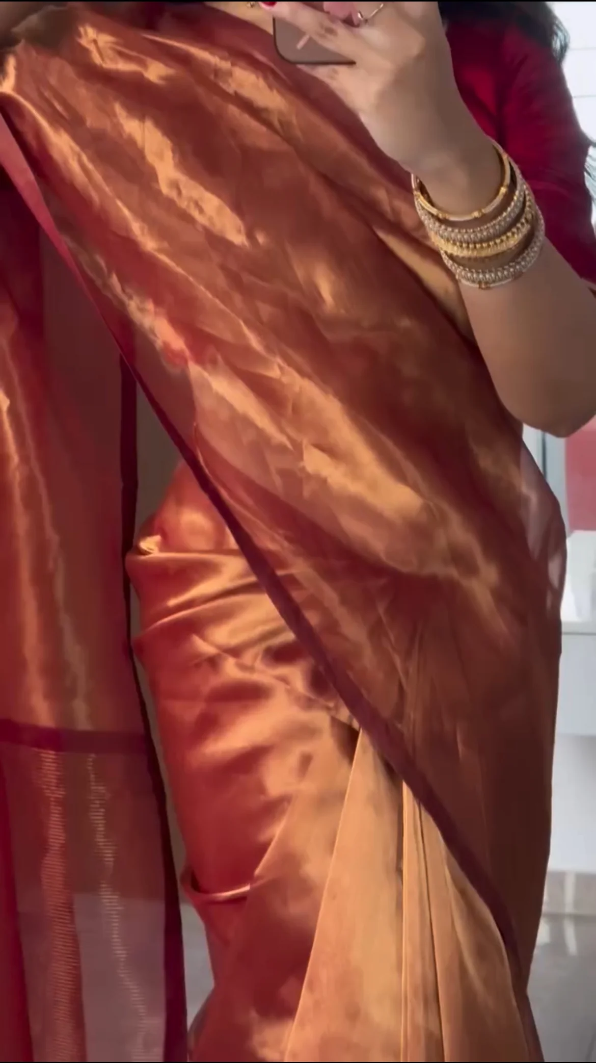 Deep red and gold Chanderi tissue silk saree - Image 2