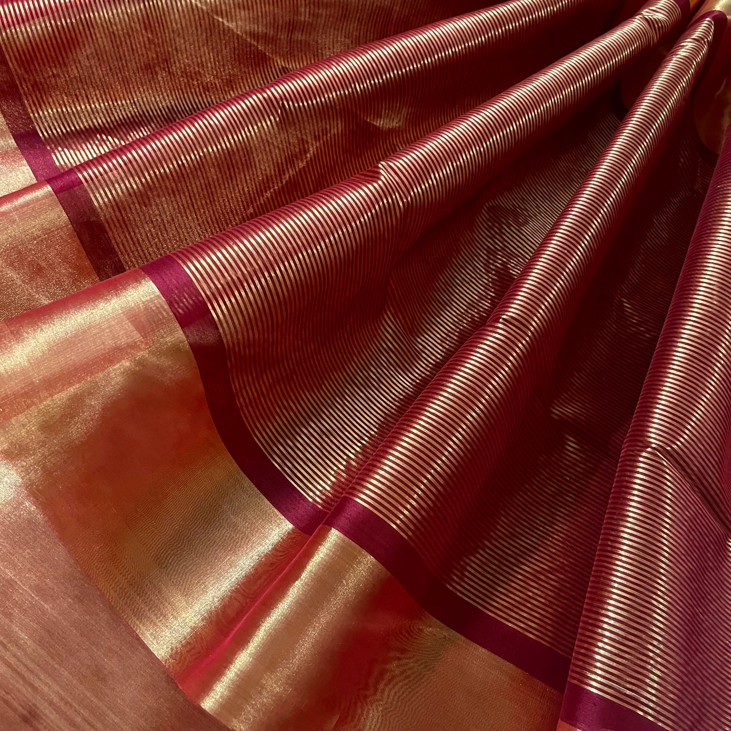 Deep red and gold Chanderi tissue silk saree - Image 5