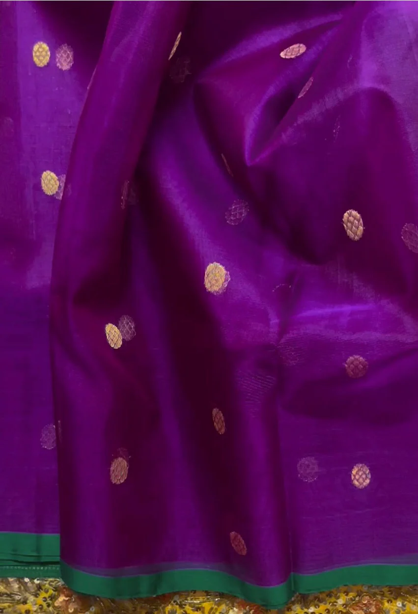 Violet dual tone chanderi silk saree with zari bootis all over - Image 17