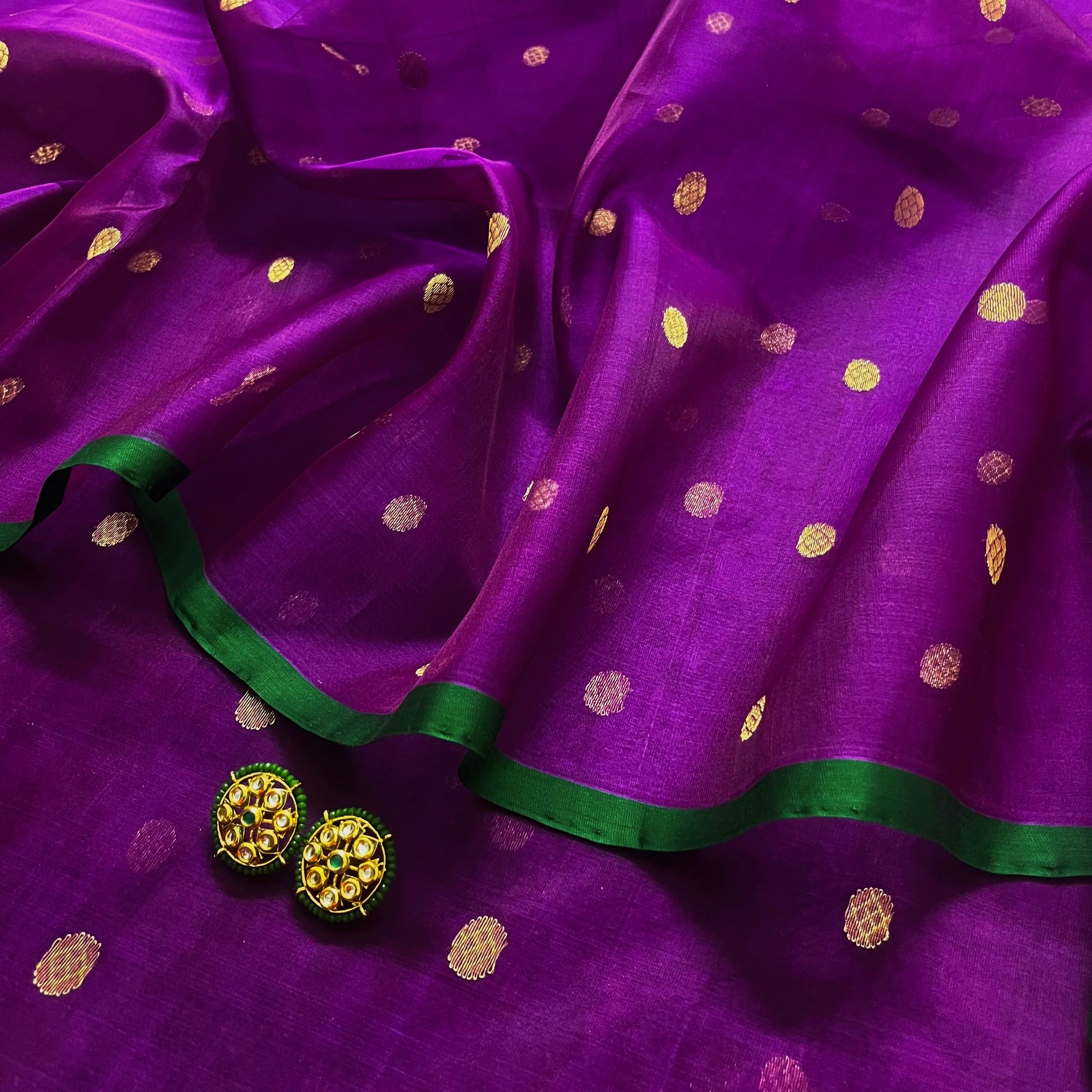 Violet dual tone chanderi silk saree with zari bootis all over - Image 18
