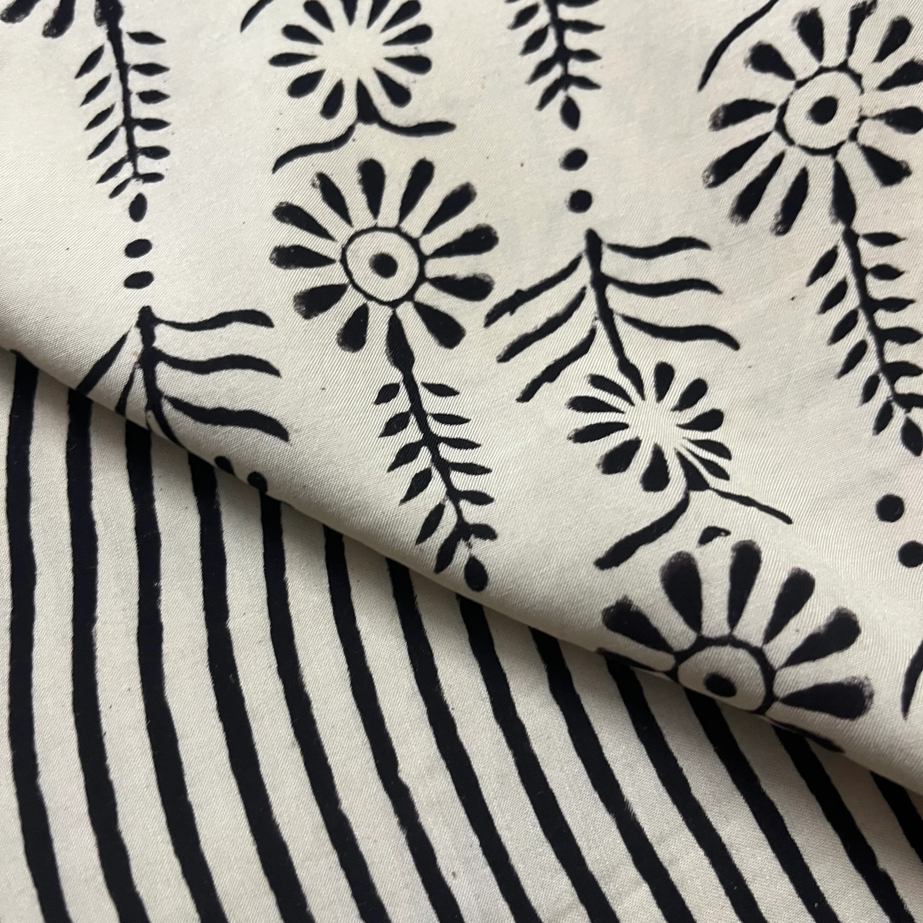 White and black silk saree with block print all over - Image 5