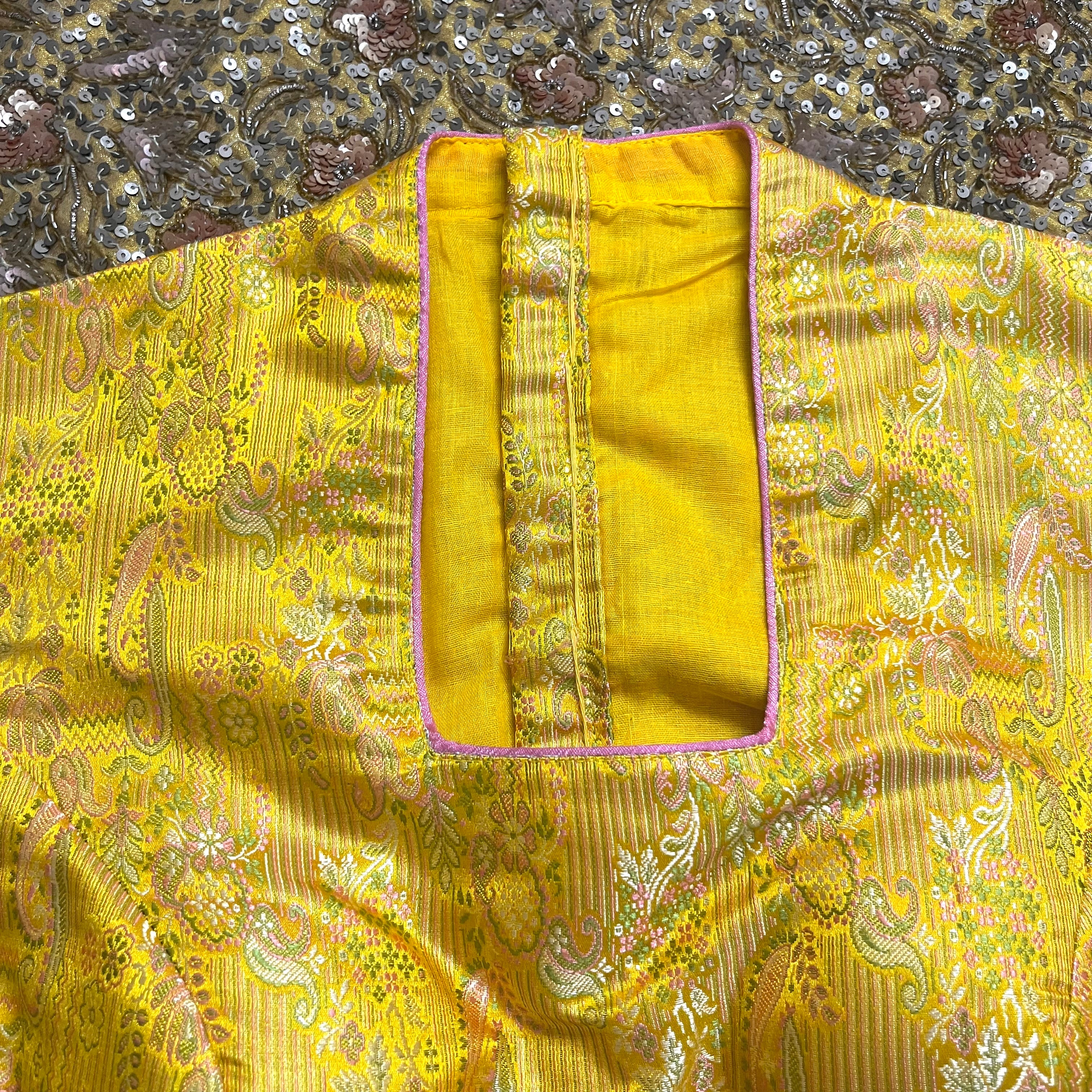 Yellow brocade silk stitched blouse - Image 3