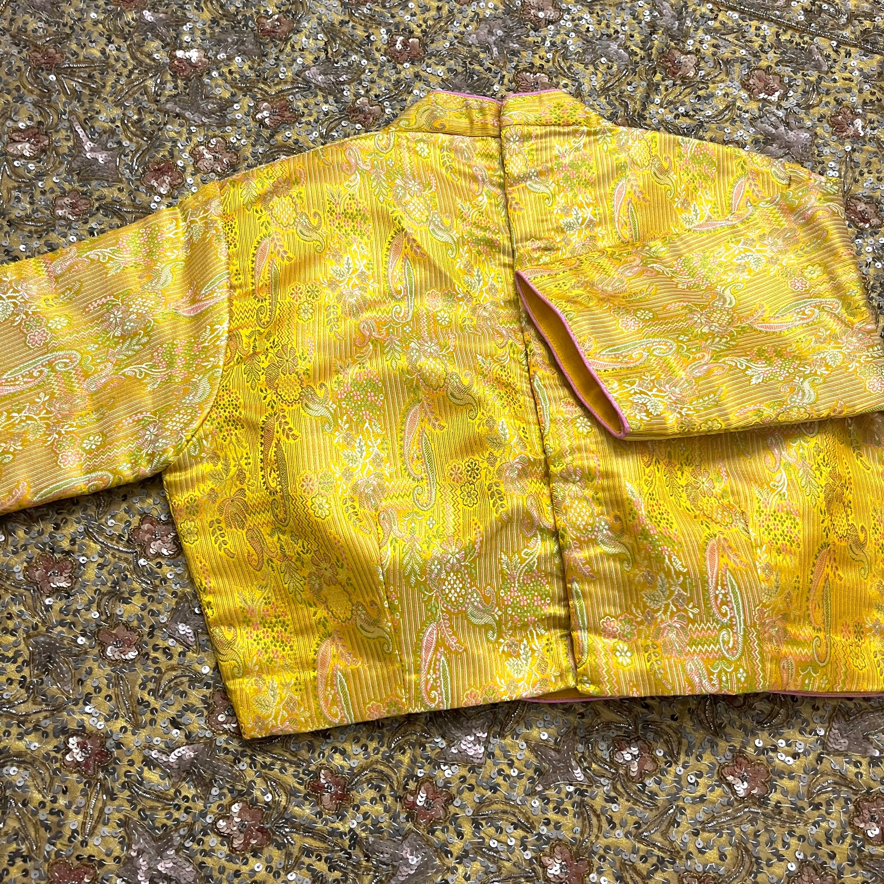Yellow brocade silk stitched blouse - Image 4