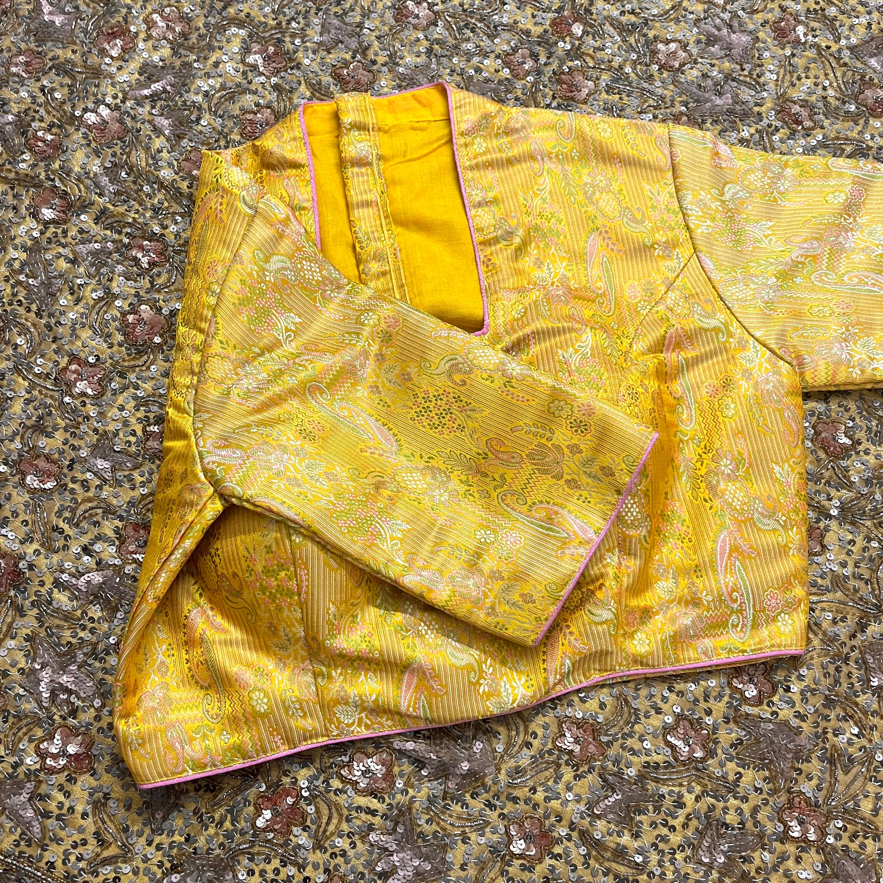 Yellow brocade silk stitched blouse - Image 5