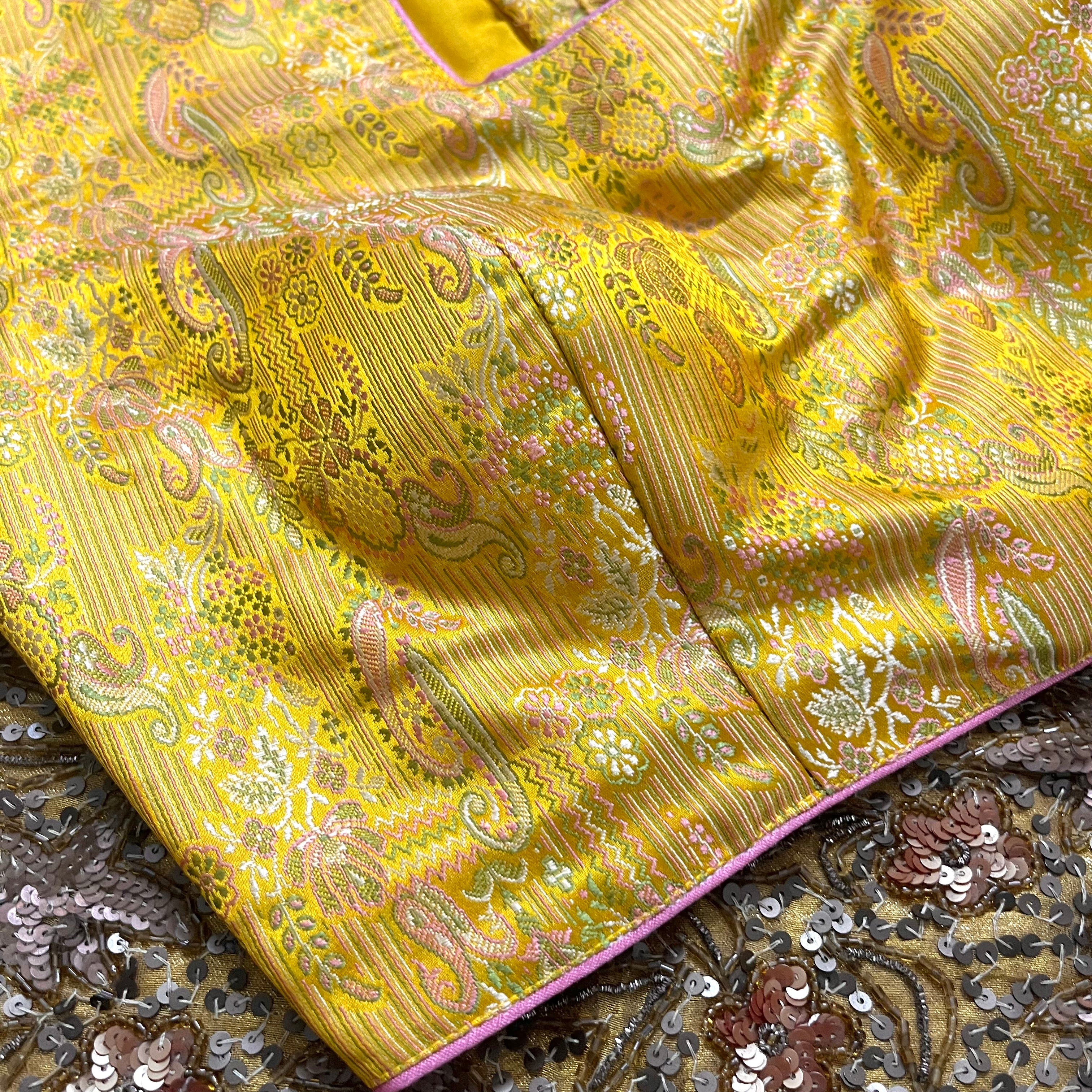 Yellow brocade silk stitched blouse - Image 6