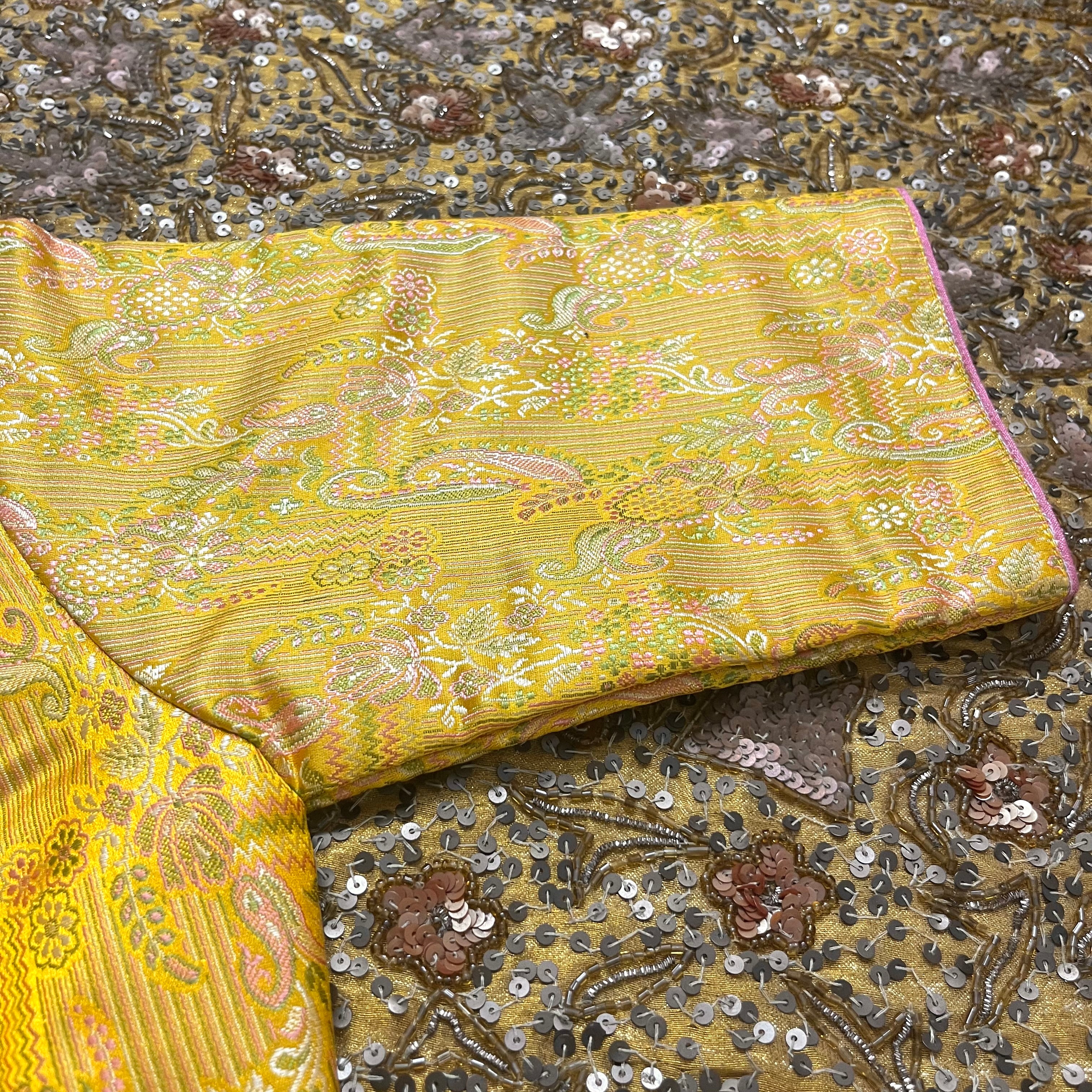 Yellow brocade silk stitched blouse - Image 7