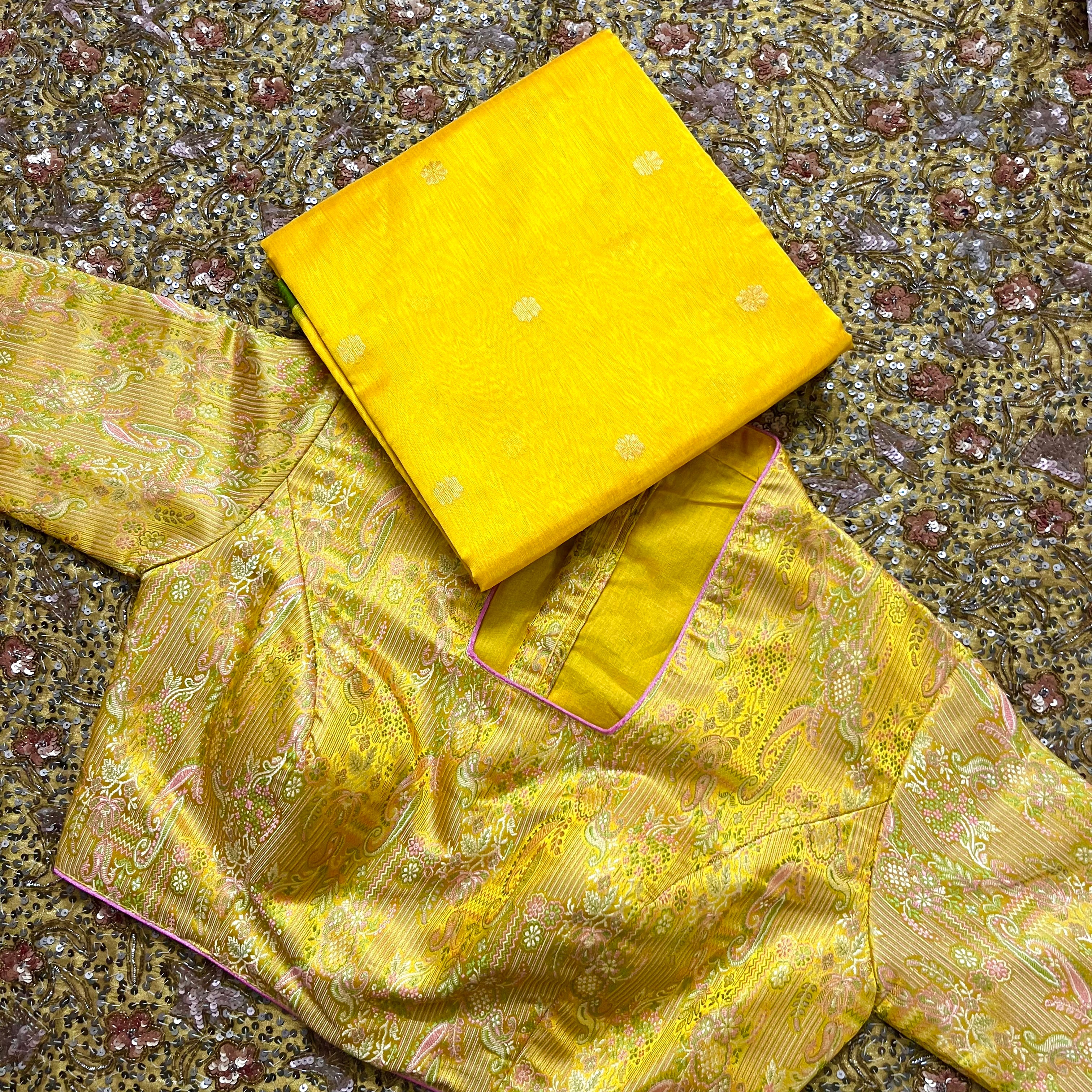 Yellow brocade silk stitched blouse - Image 8
