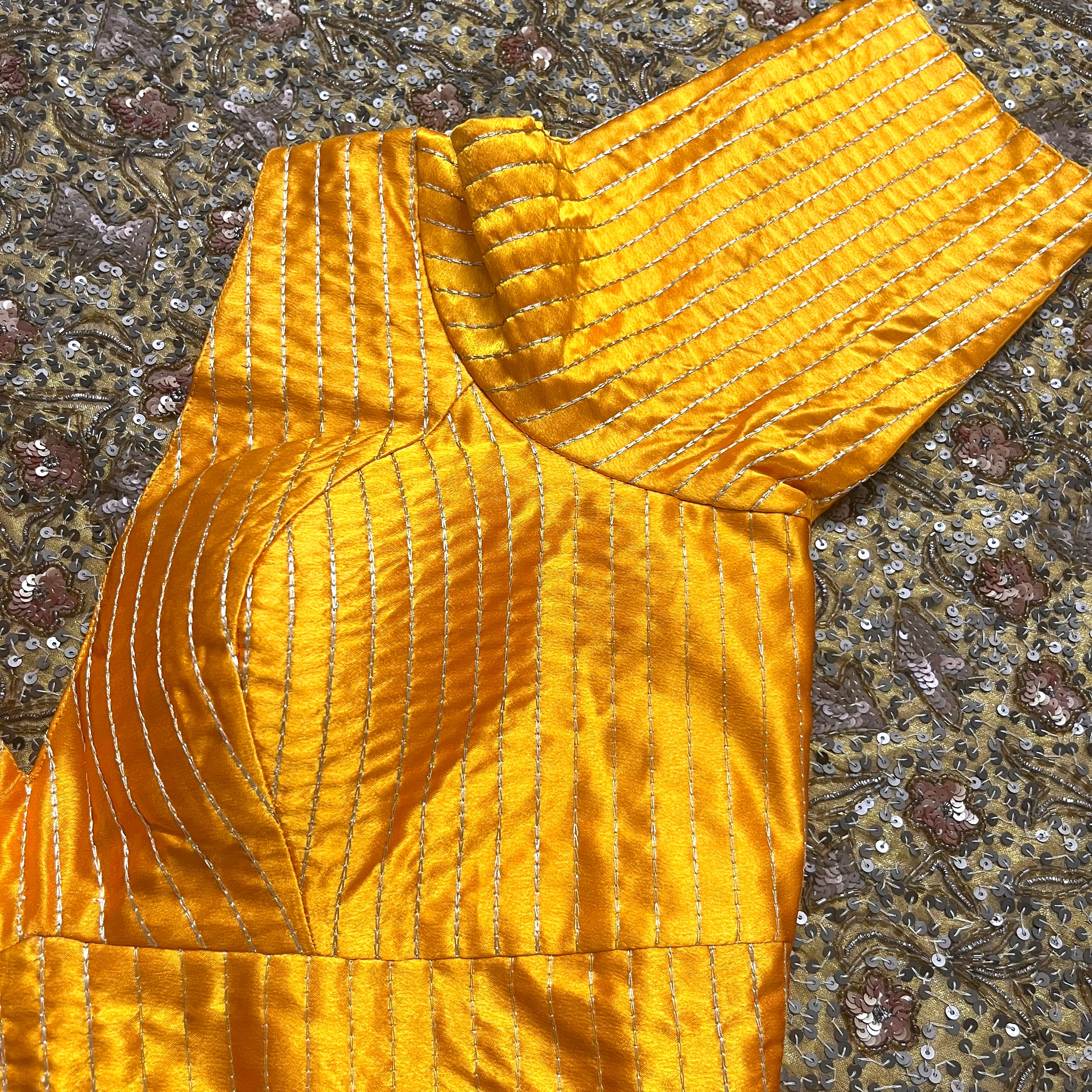 Yellow stitched V neck blouse - Image 3